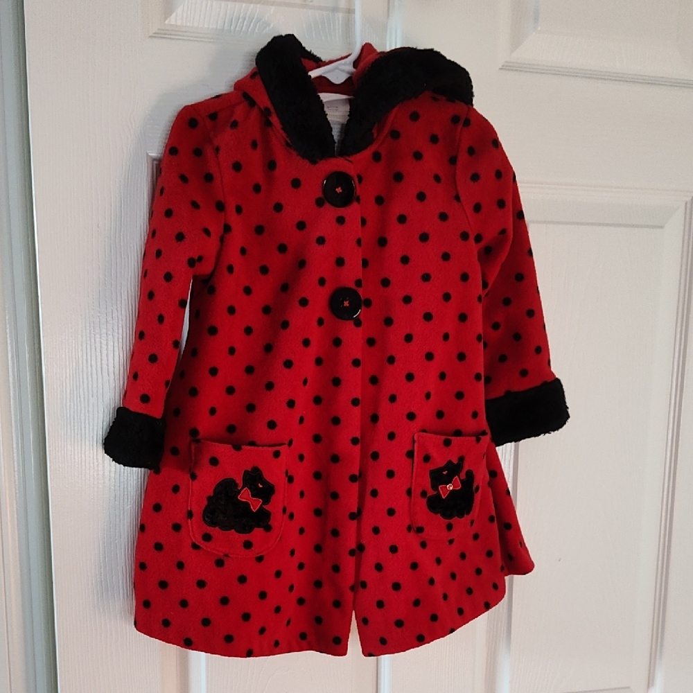 Bonnie Baby Red & Black Polka Dot Hooded Pea Coat